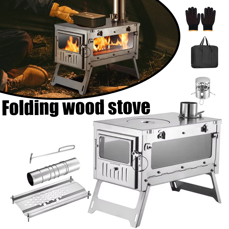 Camping Cooking Wood Stove - 430 Stainless Steel Portable Tent Stove
