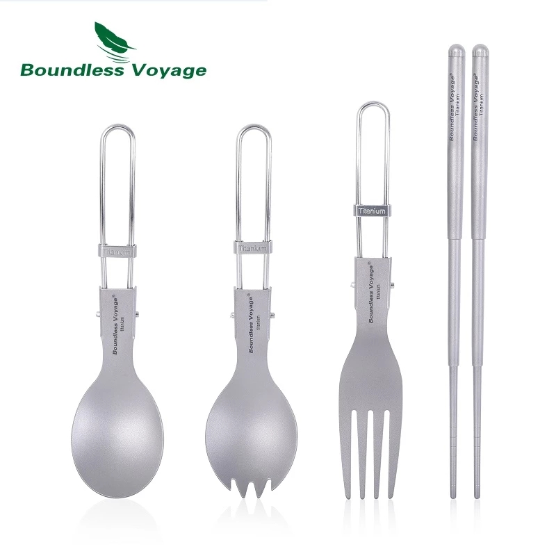 Camp Spork Set - Titanium Camping Tableware Portable Cutlery Folding