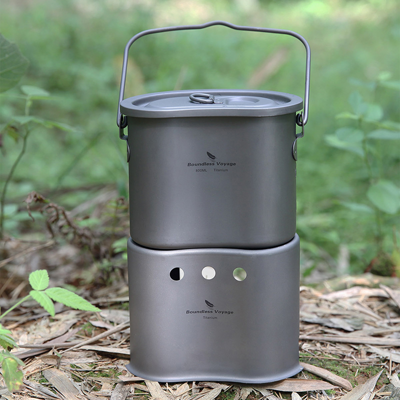 Camping Cooking Wood Stove - Boundless Voyage Titanium Cookware Set Outdoor