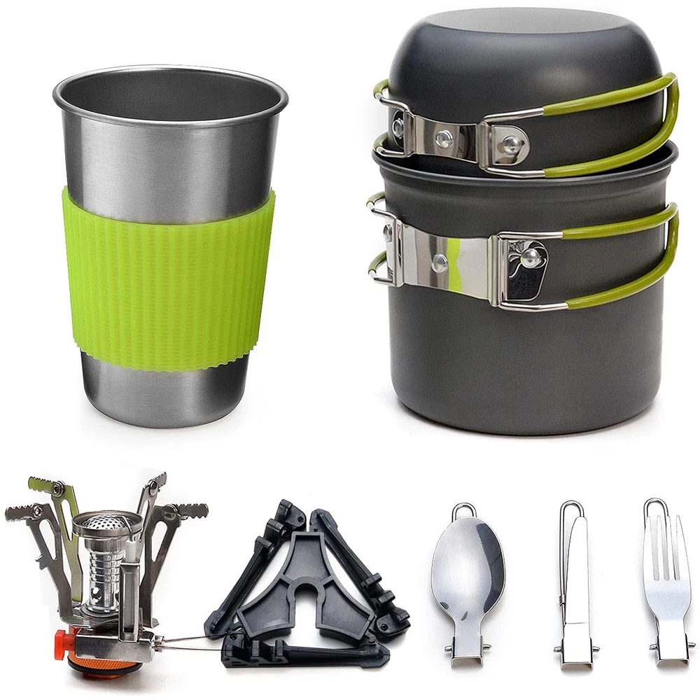 Camping Cooking Set With Bag - Camping Cookware Kit with Stove Outdoor