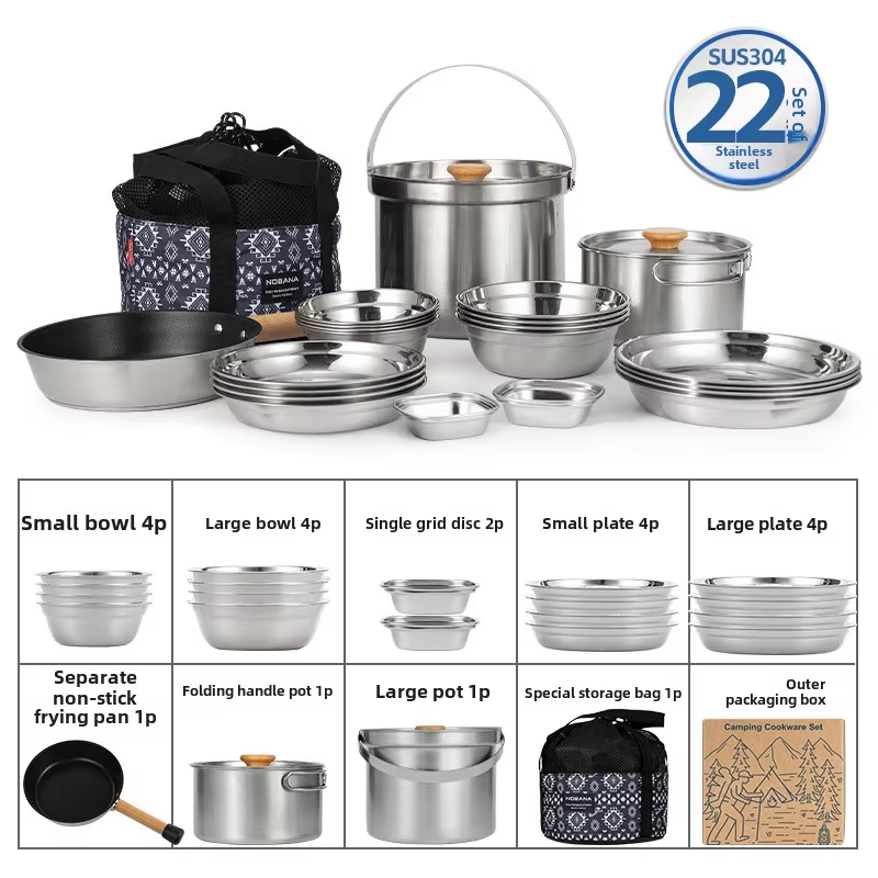 NOBANA Newest Outdoor Stainles - огляд і ціна Camping Cooking Set With Bag