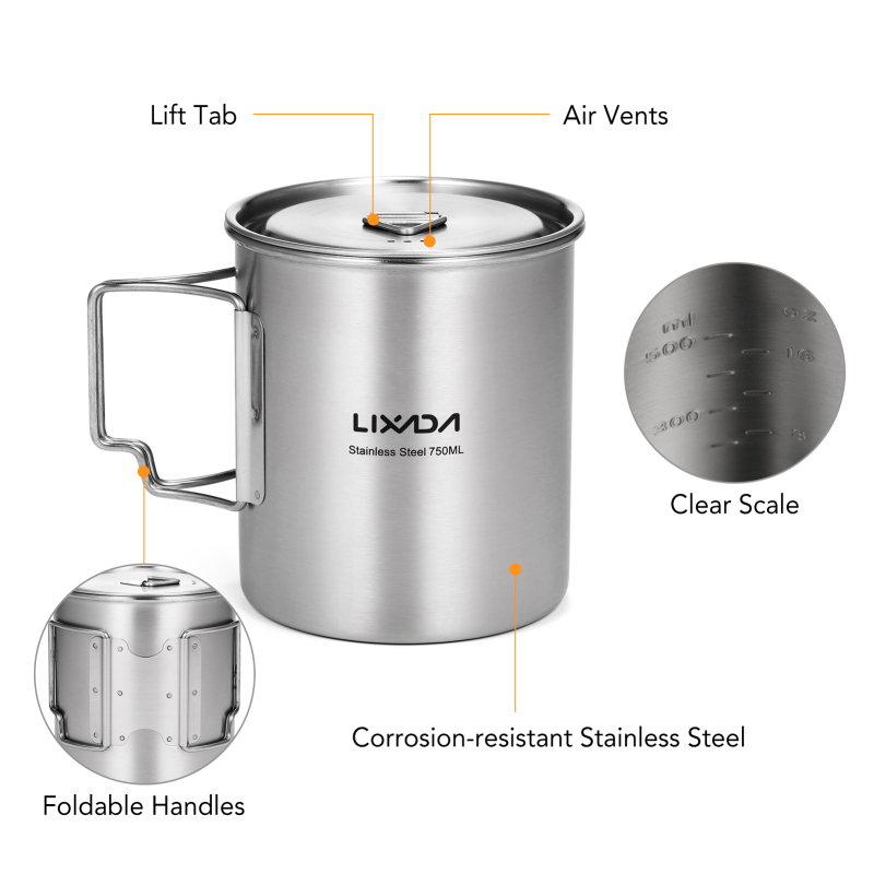 Lixada 750ml Cup Outdoor Stain - огляд і ціна Camping Cooking Set With Bag